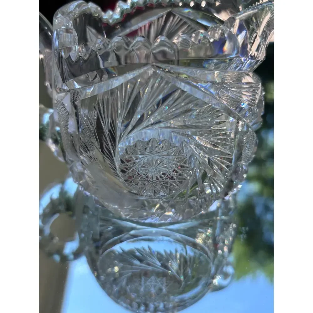 Vintage American Brilliant Period Cut Crystal Glass Creamer Pinwheel Saw Tooth